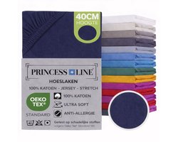 Princess Line- Comfortabel Ultra-Soft-Hoeslaken -100% katoen-Jersey -Stretch -Strijkvrij- Rondom elastiek-Hoekhoogte tot 40cm-Voor Boxspring-Waterbed-2Persoons-Lits-Jumeaux-200x220+40cm-Donker blauw