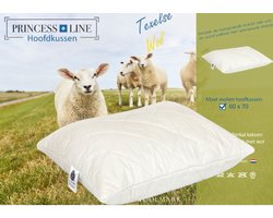 Princess Line Gecertificeerd Wollen Hoofdkussen -100% Zuivere Scheerwolbolletjes -Natuurlijk Hoofdkussen Aanpasbaar en Comfortabel - 60x70cm-1000g -Medium- Ideaal voor Rug-Zij en Buikslapers