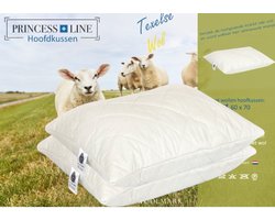 Princess Line Gecertificeerd Wollen Hoofdkussen -100% Zuivere Scheerwolbolletjes -Natuurlijk Hoofdkussen Aanpasbaar en Comfortabel – 60x70cm-set van 2stuks- Medium-Ideaal voor Rug-Zij en Buikslapers