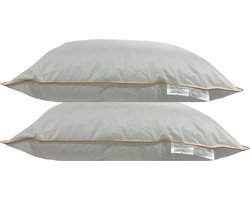 Princess Line -Medium- Hoofdkussen Gold Rand- Katoenen Tijk -Hotelkwaliteit Hoofdkussens -Set van 2Stuks-60x70 cm - Geschikt voor rug-, zij- en buikslapers
