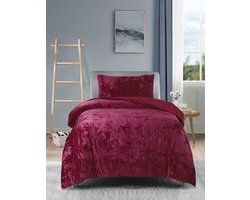 Princessdekbedovertrek Crushed Velvet -Soft Touch - Fluweel - Dekbedovertrek met Drukknopen- Eenpersoons - 140x200/220 + 1 kussensloop 60x70 - Bordeaux Rood