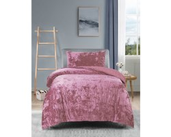 Princessdekbedovertrek Crushed Velvet -Soft Touch - Fluweel - Dekbedovertrek met Drukknopen- Eenpersoons - 140x200/220 + 1 kussensloop 60x70 - Licht Roze