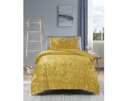 Princessdekbedovertrek Crushed Velvet -Soft Touch - Fluweel - Dekbedovertrek met Drukknopen- Eenpersoons - 140x200/220 + 1 kussensloop 60x70 - Mosterdgeel - Geel