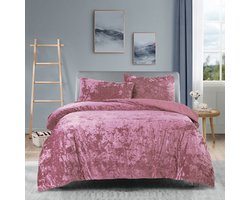 Princessdekbedovertrek Crushed Velvet -Soft Touch - Fluweel - Dekbedovertrek met Drukknopen-Tweepersoons -200x200/220 cm +2 kussenslopen 60x70 cm- Licht Roze