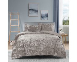 Princessdekbedovertrek Crushed Velvet -Soft Touch -Fluweel -Dekbedovertrek met Drukknopen -Tweepersoons -Lits-jumeaux -240x200/220 cm +2 kussenslopen 60x70 cm-Taupe