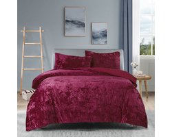 Princessdekbedovertrek Crushed Velvet -Soft Touch -Fluweel -Dekbedovertrek met Drukknopen -Tweepersoons -Lits-jumeaux -240x200/220 cm +2 kussenslopen 60x70 cm-Bordeaux Rood