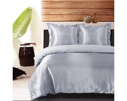 Princessdekbedovertrek -Glans Satijn Uni -Tweepersoons -200x200/220 cm +2 kussenslopen 60x70 cm-Grijs