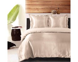 Princessdekbedovertrek -Glans Satijn Uni -Tweepersoons -200x200/220 cm +2 kussenslopen 60x70 cm-Taupe