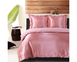 Princessdekbedovertrek -Glans Satijn Uni -Tweepersoons -Lits-jumeaux - 240x200/220 cm +2 kussenslopen 60x70 cm-Roze