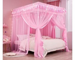Prinses Bed Luifel Gordijnen voor Meisjes - Roze Klamboe Decoratie voor Slaapkamer