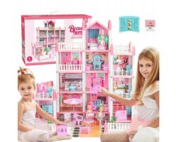 Prinsessenkasteel Poppenhuis - Speelgoed Kasteel - Barbie Huis - 4 Verdiepingen - 11 Kamers & 4 Poppen & Huisdier - DIY - Vrij Indelen & Rollenspel - met Meubels en Accessoires - Interactief Speelgoed - Voor Meisjes 6-9 Jaar - Ouder-kind Spel