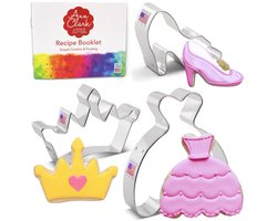 Prinsessenkoekjesvormpjes, set van 3, gemaakt door Ann Clark USA, kroon, glazen muiltje, jurk