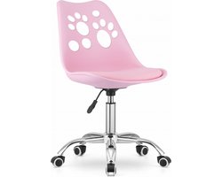 PRINT Bureaustoel Roze, Modern Ergonomisch Design, Verstelbare Zithoogte, Chromen Basis, Geschikt voor Kinderkamer, Thuiswerkplek of Kantoor, Max. 110 kg