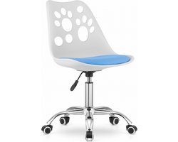 PRINT Bureaustoel Wit-Blauw, Modern Ergonomisch Design, Verstelbare Zithoogte, Chromen Basis, Geschikt voor Kinderkamer, Thuiswerkplek of Kantoor, Max. 110 kg