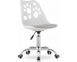 PRINT Bureaustoel Wit-Grijs, Modern Ergonomisch Design, Verstelbare Zithoogte, Chromen Basis, Geschikt voor Kinderkamer, Thuiswerkplek of Kantoor, Max. 110 kg