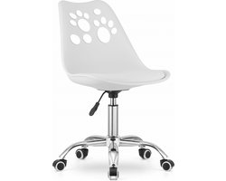 PRINT Bureaustoel Wit, Modern Ergonomisch Design, Verstelbare Zithoogte, Chromen Basis, Geschikt voor Kinderkamer, Thuiswerkplek of Kantoor, Max. 110 kg