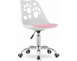 PRINT Bureaustoel Wit-Roze, Modern Ergonomisch Design, Verstelbare Zithoogte, Chromen Basis, Geschikt voor Kinderkamer, Thuiswerkplek of Kantoor, Max. 110 kg