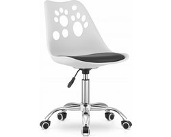 PRINT Bureaustoel Wit-Zwart, Modern Ergonomisch Design, Verstelbare Zithoogte, Chromen Basis, Geschikt voor Kinderkamer, Thuiswerkplek of Kantoor, Max. 110 kg