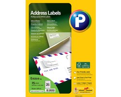 Printec Adres etiketten - 25 vel - 63.5x38.1mm - 21 labels per A4 - 525 stickers per doos