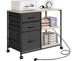 Printerkast - Archiefkast - Printer - Met laden en oplaadstation - 40 cm x 80 cm x 66 cm - Licht eiken met zwart