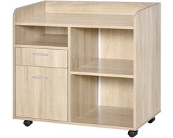 Printerstandaard - Verrijdbare kantoororganizer - Afmetingen: 80B x 40D x 72H cm in licht eikenhout