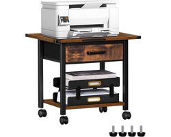 Printertafel met wieltjes, mobiele 2-etages printerstandaard met lade, printerrek met vergrendelbare wielen, printerwagen met stalen frame, roltafel voor thuis en kantoor, 51 x 40 x 46,5 cm