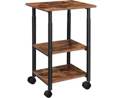 Printertafel Op Wieltjes - Rustiek Bruin en Zwart - Industrieel Design - Verstelbare Printerwagen 3 Niveaus met Wielen - Bijzettafel op Wielen - Stijlvol Industrieel Design - In Hoogte Verstelbaar - Voor Kantoor - School - Thuis