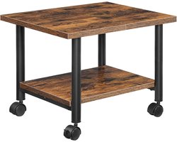Printertafel, printertrolley met vergrendelbare wielen, printerstandaard oprolbaar met 2 niveaus, printerhouder, industrieel ontwerp, rolcontainer, voor kantoor, fax, donkerbruin en zwart