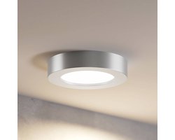 PRIOS - LED plafondlamp - 1licht - Polycarbonaat, aluminium - H: 3.5 cm - zilver, wit - Inclusief lichtbron