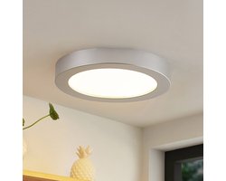 PRIOS - LED plafondlamp - 1licht - Polycarbonaat, aluminium - H: 3.5 cm - zilver, wit - Inclusief lichtbron