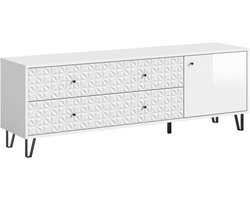 Prisma TV-meubel 2 laden, 1 deur wit, hoogglans wit.