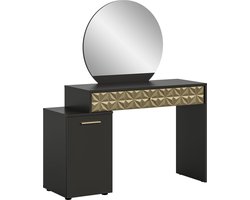 Prisma X76A9T67 Kaptafel - Bureau - Cosmetische tafel - Zwart melamine - Gouden rand - 117 cm x 138 cm x 42 cm