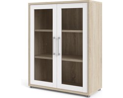 Prisme Kantoorplank met 2 glazen deuren, eiken decor, wit