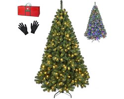 PristinePine Volle kerstboom met verlichting (380 LED lampjes) - 210 cm Kunstkerstboom inclusief opbergtas en handschoenen - Gekleurde lichtjes - 1404 Takken