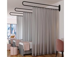 Privacygordijn Kamerverdeler - Paskamer Scherm - Ruimte Afscheiden - U-vormige Wandmontage - 3m x 2m Gordijn - Grijs met Goud