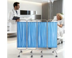 Privacyscherm Op Wielen - Opvouwbaar Scherm - Ruimte Verdelen - Roestvrijstalen Frame - 200CM Hoog - Blauw