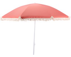 Pro Beach Strand / tuin Parasol Aruba - D180 cm - roze - kantelbaar/opvouwbaar - verstelbaar - franjes