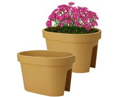Pro Garden Balkon plantenpot/bloempot - 2x - okergeel - 40 x 25 cm - ovaal - kunststof - Reling/schutting/hangende bloempotten