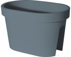 Pro Garden Balkon plantenpot/bloempot - blauw - 40 x 25 cm - ovaal - kunststof - Reling/schutting/hangende bloempotten