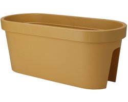 Pro Garden Balkon plantenpot/bloempot - okergeel - 60 x 25 cm - ovaal - kunststof - Reling/schutting/hangende bloempotten