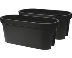 Pro Garden Balkon plantenpot/bloempot - Set van 2x stuks - antraciet - 60 x 25 cm - ovaal - kunststof - Reling/schutting/hangende bloempotten