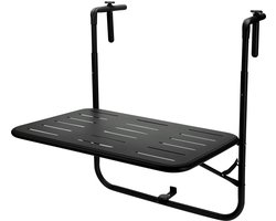 Pro Garden Balkon tafel - metaal - mat zwart - 60 x 43 cm - Inklapbaar - Hoogte verstelbaar