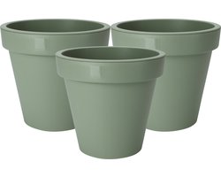 Pro Garden Bloempot - 3x - groen - rond - D30 cm - kunststof - plantenpot - tuin buiten