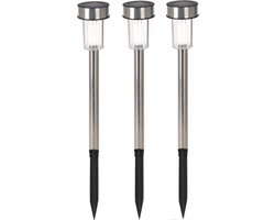 Pro Garden buitenlampen/tuinlampen - 8x - RVS koel wit - solar verlichting - 36 cm - prik spotjes