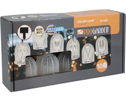Pro Garden Feestverlichting lichtsnoer - wit - 10 LED lampen - warm wit - 270 cm - Solar -tuin feestlampjes