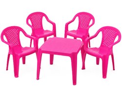 Pro garden kinder tuinset - roze - kunststof - kindertafel en stoeltje - binnen/buiten