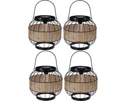 Pro Garden Lantaarn - 4x - solar - metaal - 24 x 24 cm - tuinverlichting - ophangbaar