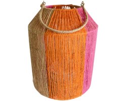 Pro Garden - lantaarn - windlicht - jute - oranje - roze - 32 cm - sfeer in de tuin -