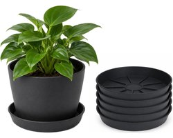 Pro Garden plantenpot onder schotel - 5x - opvang schaal - antraciet - dia 20 cm - Kunststof