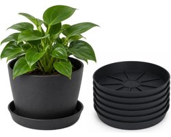 Pro Garden plantenpot onder schotel - 6x - opvang schaal - antraciet - dia 20 cm - Kunststof